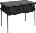 DOD Good Luck Table - Folding Camping Table with 66 LBS Capacity - Folding Camp Table Storage Shelves Height Adjustable Legs - Picnic for Outdoor Camping BBQ Beach - Black
