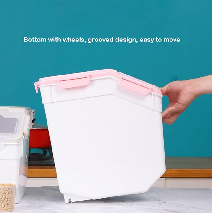Large Flour Storage Container Bin 25lb 2Pack Airtight Rice Storage Containers with Wheels Seal Locking Lid BPA Free with Measuring Cup&ampScoop for Flour Rice Grain(Gray)