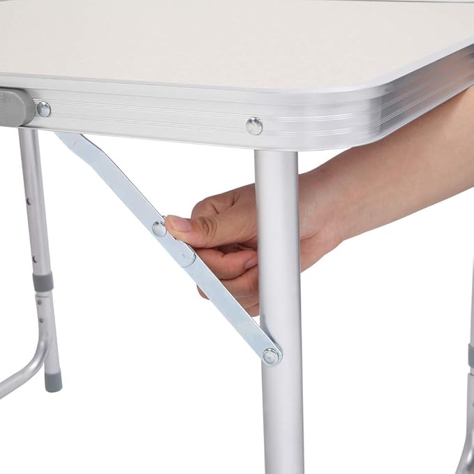 Folding Camping Table4FT Aluminum Folding Picnic Table with 3 Adjustable HeightHeavy Duty 3 Fold Utility TableIndoor Outdoor Portable Lightweight Beach Accessories with Carrying Handle (White)