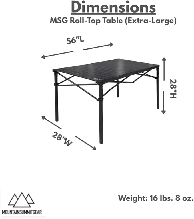 MOUNTAIN SUMMIT GEAR Heavy-Duty Roll-Top Table for Camping - Portable Aluminum-Top Folding Table with Steel Frame by Caddis Sports Inc. (Extra Large)