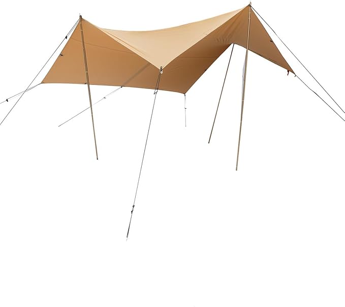 WhiteDuck Large Camping Tarp with Poles – Waterproof Heavy Duty Sunshade for Camping Car Tent Hammock Rain Shelter + UV Protection (Sandstone Beige 170 (4 x 4) m)
