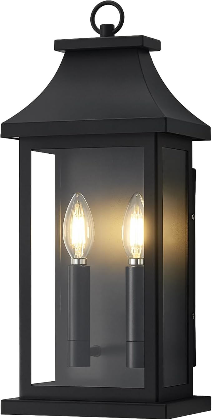 Large Outdoor Wall Lights Outside Lights Exterior Lighting Fixtures Wall Mount Wall Sconce Light Outdoor Lanterns for Porch Black 18 2-Light 1-Pack
