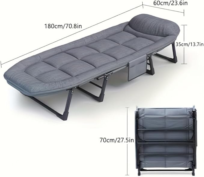 Leo IRis Portable Folding Camping Cot Oversize Adjustable 5-Position Adults Reclining Lounge Chairs with Pillow Heavy Duty Oxford Cloth 600D with Mattress (Gray - Luxury Bed)