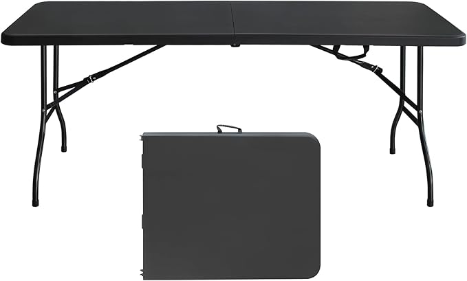 6ft Folding Table Portable Plastic Table for Camping Picnics Parties High Load Bearing Foldable Table Black