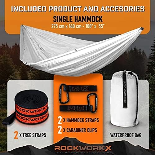 ROCKWORKX Camping Hammock USA Single &amp Double Portable Multi-Use as Sunshade/Weather Shade/Tent Cover for Compact Travel Indoor &amp Outdoor (Multiple Colors)