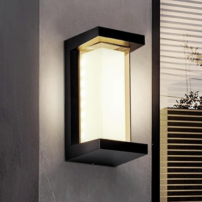 LED 18W Aluminum Rectangular Modern Outdoor Wall Light1800LM Bright Porch Lights3000K Warm White Exterior Sconce LightingIP65 Waterproof for Patio Backyard House Front Door Black LANFU