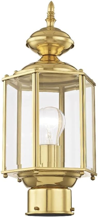 Livex Lighting Lantern 2117-02 Outdoor Post with Clear Beveled Glass Shades Polished Brass