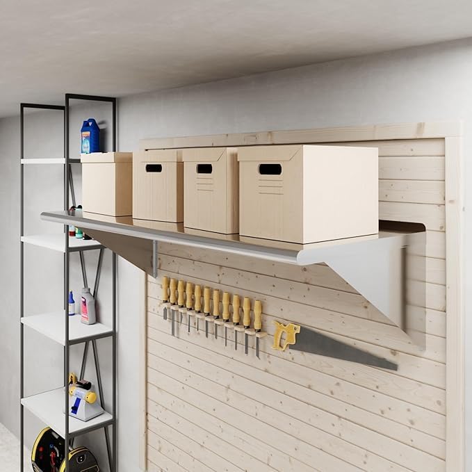 Stainless Steel Wall Shelf | Metal Shelving | Garage Laundry Storage Utility Room | Restaurant Commercial Kitchen | NSF Certified | (24” x 60”)