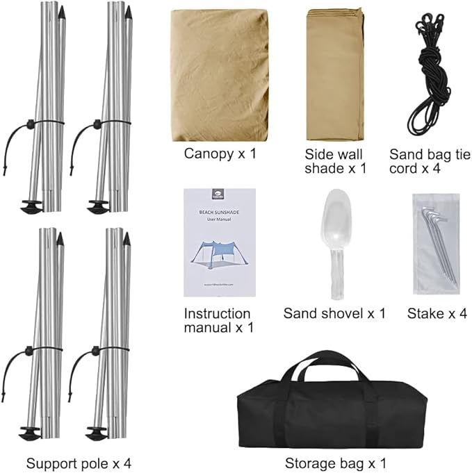 Beach Canopy Tent Shade with Sidewalls 10x10FT 6.6FT Tall UPF50+ Sun Shelter Windproof &amp Water Resistant Includes Guylines Sand Shovel Stability Poles Easy Up for Beach Outdoor Camping Backya