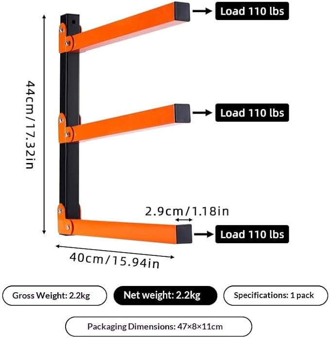 INM Metal shelvingOrange and Black 3-Tier Lumber Rack 110 lbs Per Arm Load Capacity 44cm Height x 40cm Length Heavy Duty Steel Construction