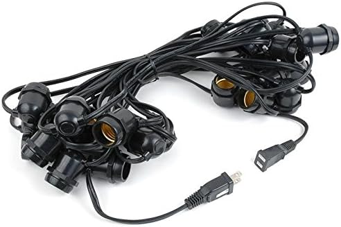 Novelty Lights 37.5 Feet 25 in-Line E26 Sockets S14 String Light Set with Clear Incandescent Bulbs Heavy Duty Black Wire Patio Lights Weather Resistant End-to-End Connectable