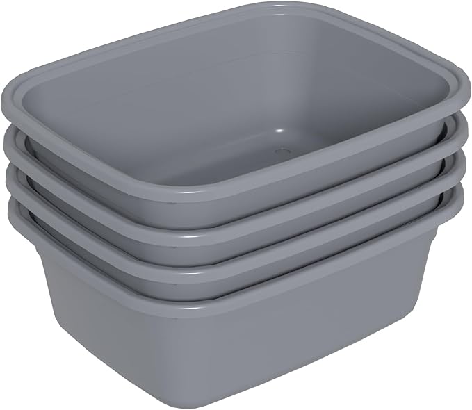 14 Quart Plastic Wash Tub Rectangular Dishpan Basin for Washing Dishes 4 Packs Grey