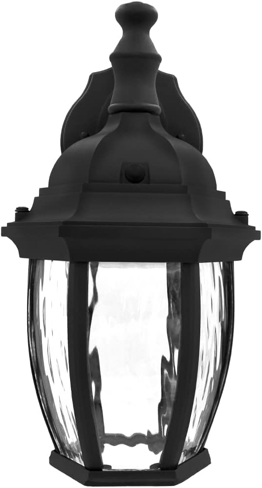 Maxxima Luvoni Smart WiFi LED Outdoor Wall Light Black w/Clear Water Glass App Controlled Porch Lantern 850 Lumens CCT 2700K - 6500K Dimmable Works with Google Home/Alexa