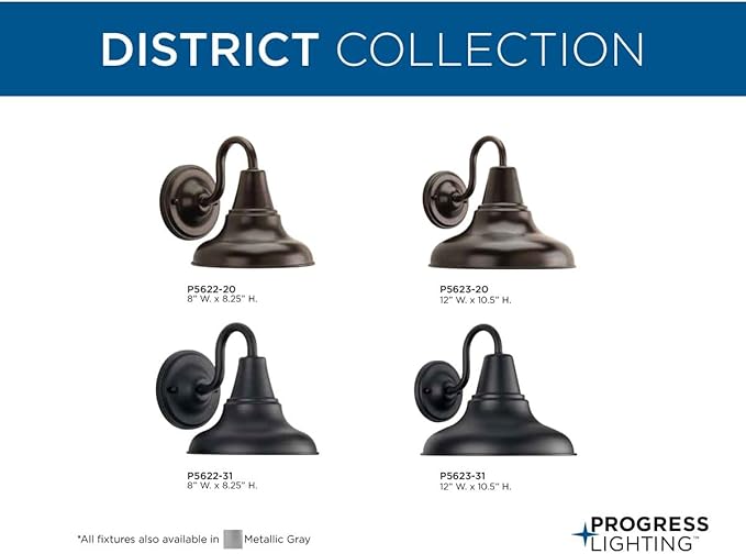 Progress Lighting P5623-31 District Collection 1-Light Farmhouse Outdoor Lantern Light Textured Black 12 W x 10-1/2 H