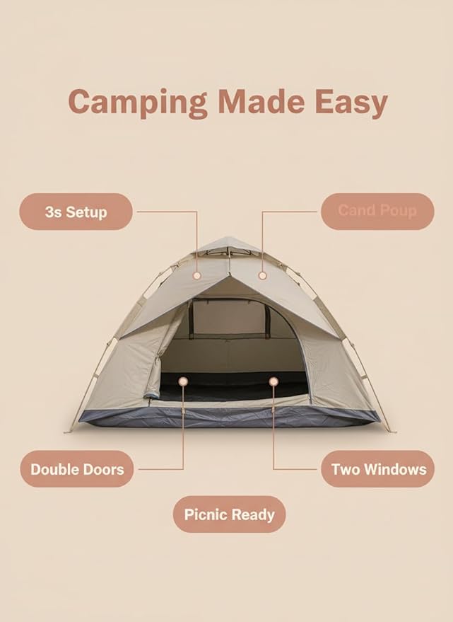 2-4 Tent Camping Tent with rain Protection Device Waterproof Camping Tent Easy to Build Portable Family Tent with Windows.