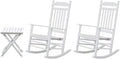 Patio Outdoor Rocking Chairs Small Foldable Side Table Set of 3 Piece Porch Wooden Comfy Rockers Folding End Table Furniture Indoor Outside Camping Balcony Lawn and Bistro White