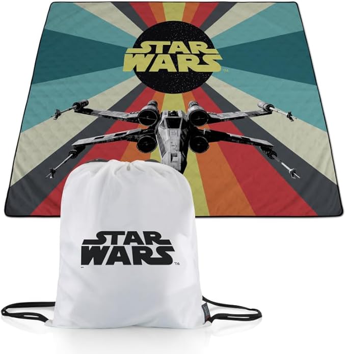 Picnic TIME Star Wars X Wing Impresa Picnic Blanket Extra Large Lightweight Fleece Beach and Outdoor Blanket with Drawstring Backpack and Easy Fold Design (Black and White)