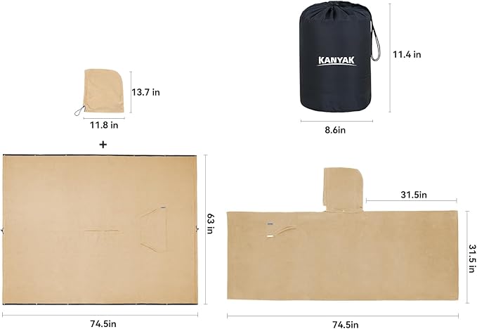 Fleece Wearable Blankets Camping Blanket Poncho 74.5 in * 63 in Warm Comfy Durable &amp Portable Machine Washable for Stadium Concerts Car Travel Sports Hiking Sofa. (Khaki)