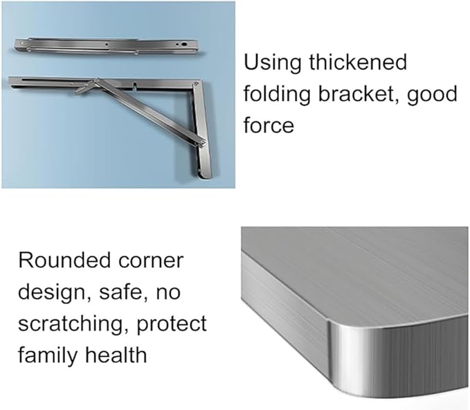 Drop Down Folding Table Wall Mount Concession Shelf Stainless Steel Food Truck Shelves Trailer Countertop Extension Wall Workbench for Kitchen Laundry Room(60x40cm/24x16in)
