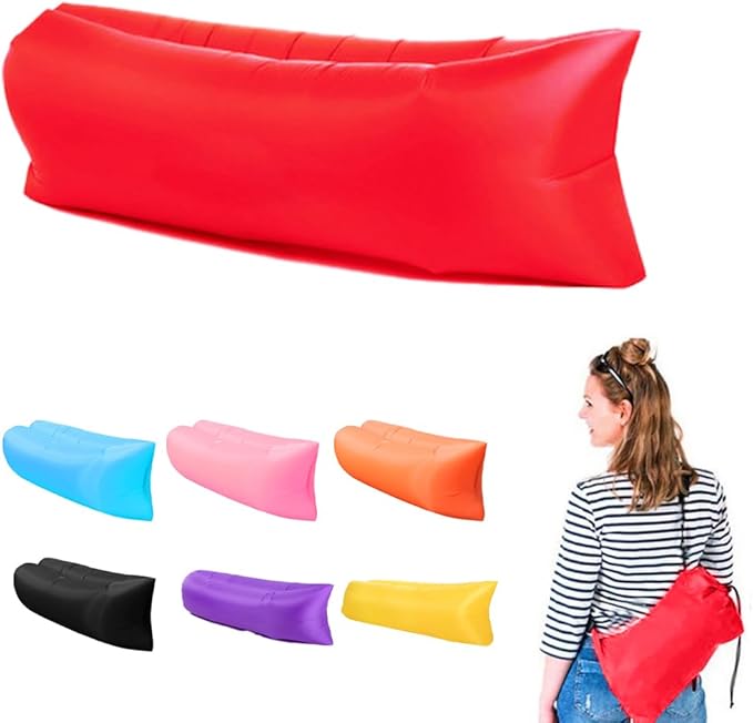 Inflatable Couch Air Sofa Hammock Portable Waterproof Anti Air Leaking Design Camping Chair for Traveling Beach Picnics &amp Music Festivals Camping (Red)