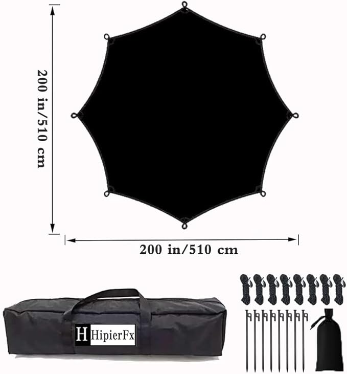 16x16 ft Large Camping Tarp with Poles Waterproof Hammock Rain Fly Camping Awning Sun Shelter (Black Without Poles)