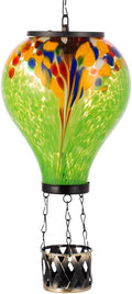 Starsoul Hot Air Balloon Solar Lantern Tie-Dye Style Glass Outdoor Solar Hot Air Balloon Lantern with Flame Light Waterproof Hanging for Garden Yard Patio Decor