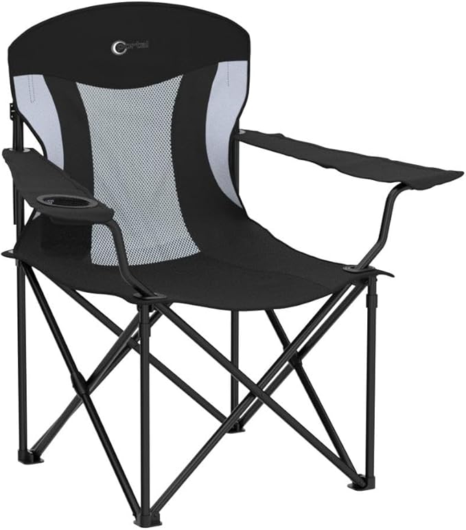 Portal Oversized Camping Chair Big and Tall Folding Camp Chair Portable Lawn Chairs Heavy Duty Foldable XXL Outdoor Camping Chair for Adults Support Up to 600 lbs Black/Grey