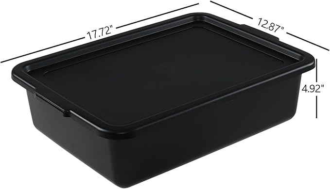 Taysisiter 13 L Plastic Commercial Bus Tub with Lid Restaurant Bus Bin Black 3 Packs