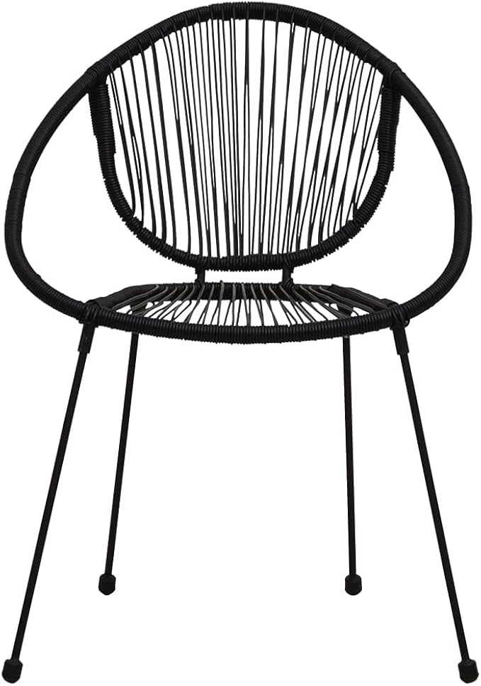 Patio Chairs Set 2 PCS PVC Rattan Black Stackable Outdoor Furniture for Garden Balcony Patio Lounge Relaxation