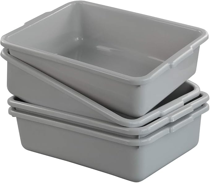 Wekioger 4 Packs 8L Small Commercial Bus Tubs Grey Bus Box Wash Basin 14.85 x 10.8 x 4.1
