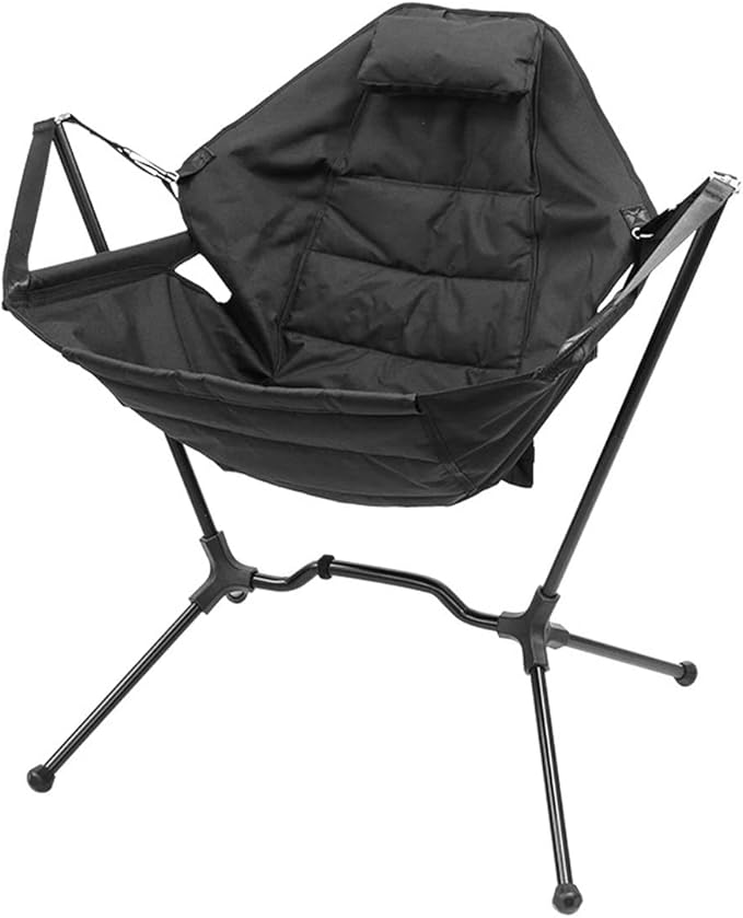 Outdoor Folding Chair Camping Picnic Home Portable Stool Adjustable Lawn Side Pockets Lightweight Hiking Beach CasualBlack