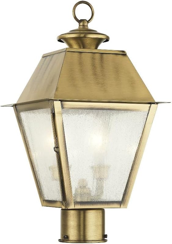 Livex 2166-01 Transitional Two Light Outdoor Post Lantern from Mansfield Collection Finish Antique Brass 16.50x9.00x9.00