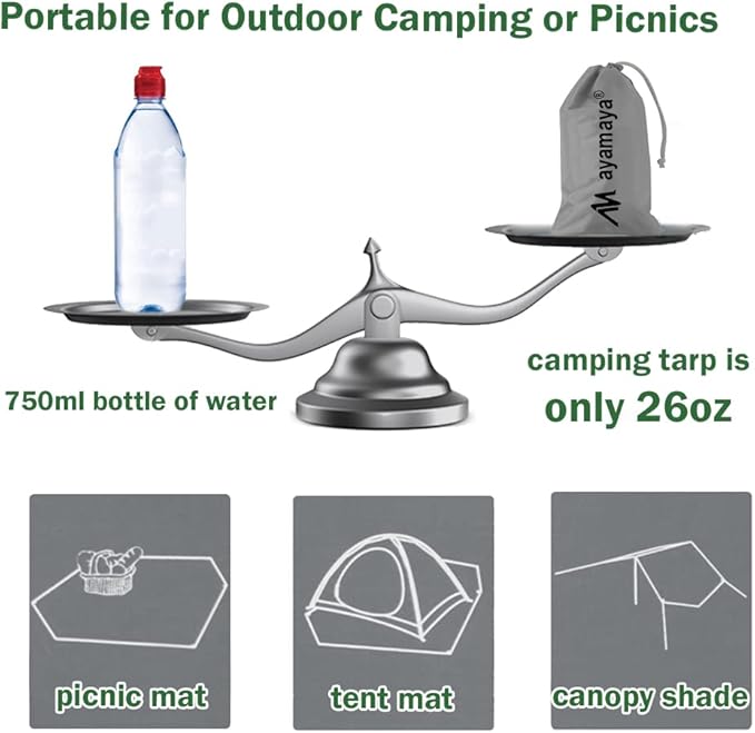 ayamaya Tent Footprint PU 3000 Waterproof Tent Ground Cloth Large Size for 2-8 Person Family Camping Tents Ground Sheet Mat with 6 Tent Stakes for Camping Hiking Picnic - 13x9FT /8x7FT /6x7FT /5x7FT