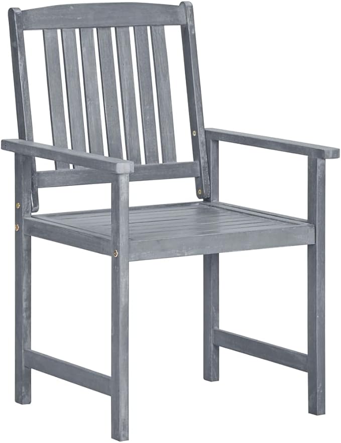 Garden Chair Set of 6 Grey Solid Acacia Wood Standard Durable Outdoor Dining Furniture with Rustic Finish for Patio Garden Balcony Weather Resistant Comfortable Seating Easy