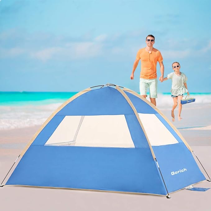 Gorich Beach Tent Sun Shelter for 3/4/6/8/10 Person with UPF 50＋ UV Protection Lightweight &amp Easy Setup Beach Shade Canopy Portable Beach Shade Tent Beach Cabana