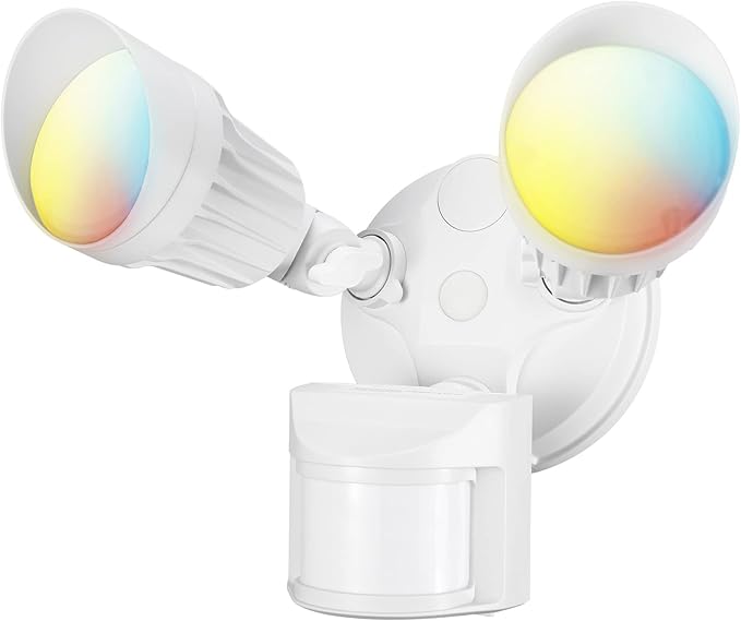 LEONLITE 3CCT LED Security Light Motion Sensor Outdoor Lights Dusk to Dawn ETL Listed Adjustable Heads 3000K4000K5000K Selectable Motion Detector Flood Light for Outside IP65 Waterproof White