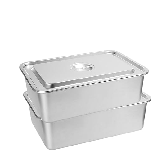 2 Pcs Stainless Steel Bus Tubs with Lid Deep Food Grade Meat Processing Tubs Lug Wash Basin Tote BoxBBQ Prep Tub Steam Pans for Dishwashing Kitchen Restaurant Utility