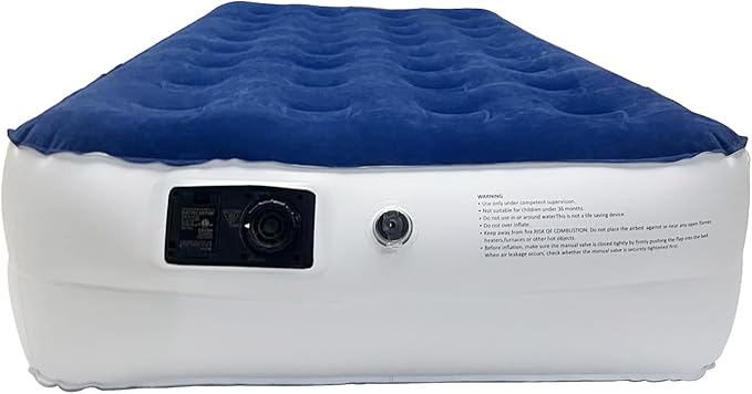 Greaton 14-Inch Durable Luxury Inflatable Air Mattress with Comfort Coil Technology and High Capacity Pump Good for Camping Home and Portable Travel Twin Blue