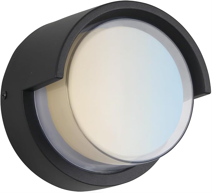 Sunlite 85106 LED Round Modern Outdoor Light Fixture with Canopy 12 Watts 850 Lumens Color Selectable 30K/40K/50K 90 CRI ETL Listed Black for Entryway Garage and Porches