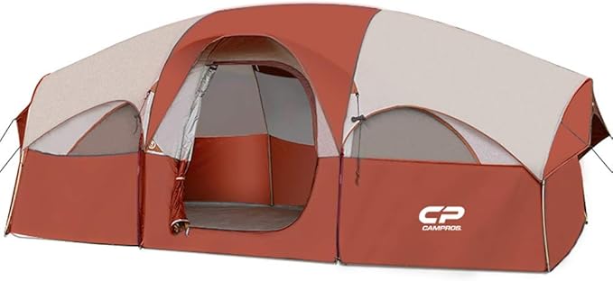 CAMPROS CP Tent 8 Person Camping Tents Weather Resistant Family Tent 5 Large Mesh Windows Double Layer Divided Curtain for Separated Room Portable with Carry Bag