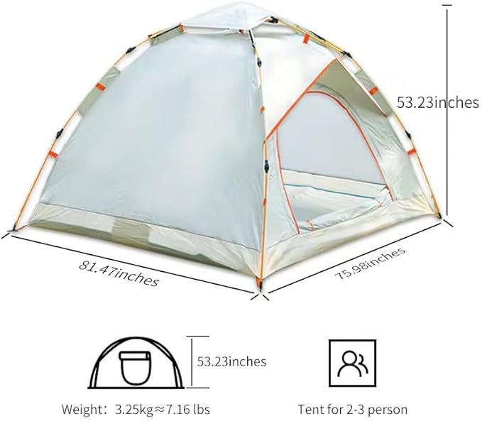 Fully Automatic Pop-Up Tent 2-Person Hydraulic Camping Tent with Double Doors Mosquito Mesh Water-Resistant Silver-Coated Fabric and Wind-Proof Design for Easy Setup and Durable Outdoor Adventures