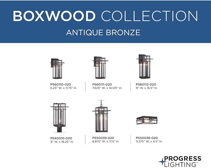Progress Lighting Boxwood Collection 1-Light Clear Seeded Glass Craftsman Outdoor Medium Wall Lantern Light Antique Bronze  14.13x7.63x7.63