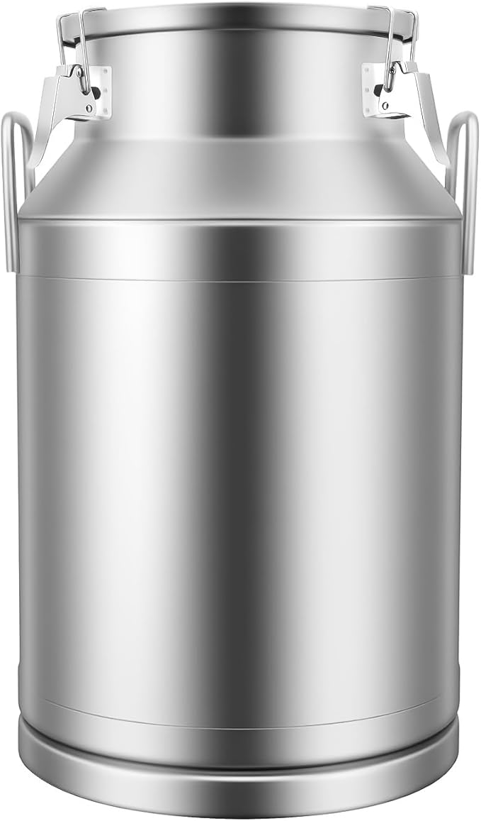 Stainless Steel Milk Can 40L/10.57Gal Metal Airtight Canister Food Storage Container with Lid &amp Clamps Bean Rice Cereal Storage Bucket for Kitchen Restaurant W13.4*H22in