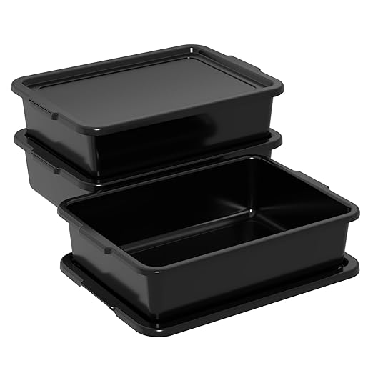 13 L Commercial Bus Tubs with Lids Plastic Bus Tub Tote Box Black 3 Packs