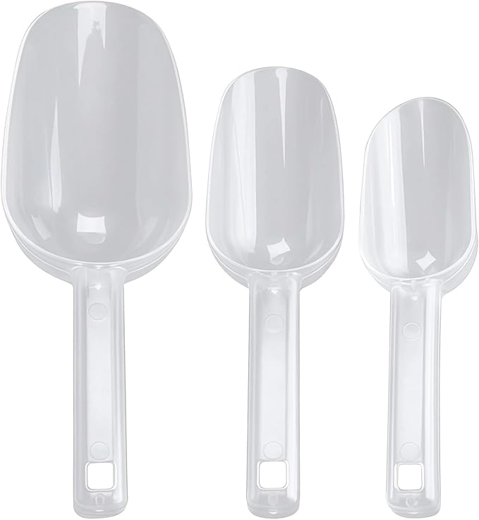 Ice Scooper: 3 Sizes Clear Safe Plastic Various Uses