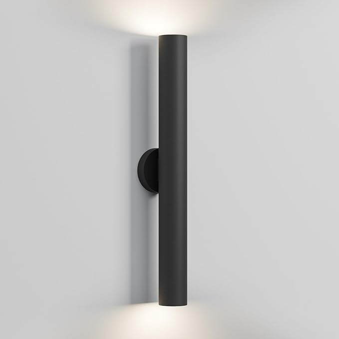 LamQee 28 Long Up and Down Outdoor Wall Light 3000K Integrated LED Modern Exterior Sconces Fixtures in Anti-Rust Cylinder Waterproof IP65 Outside Lighting Wall Mount for House Porch Garage Black