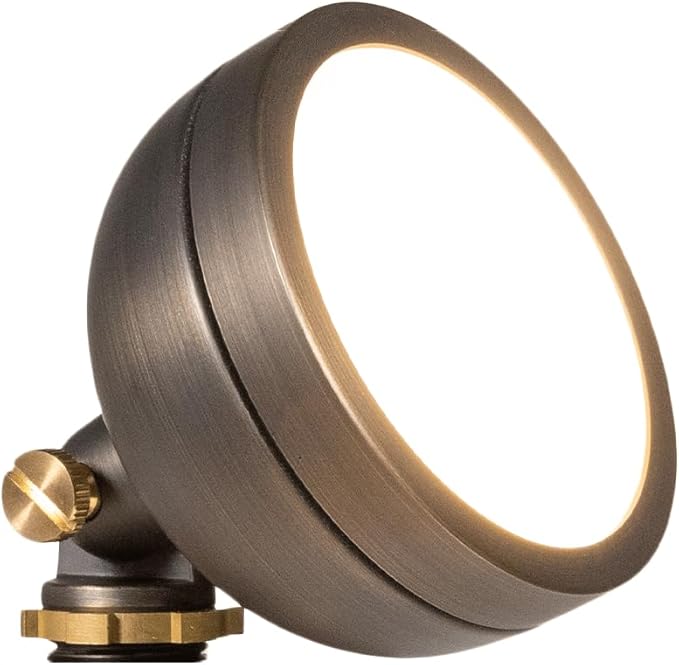 VOLT 12V Mini Round Brass Frosted Flood Light (Bronze) with 3W 2700K Warm White G4 LED Bulb for Low Voltage Landscape Lighting of Outdoor Wall Garden or Yard
