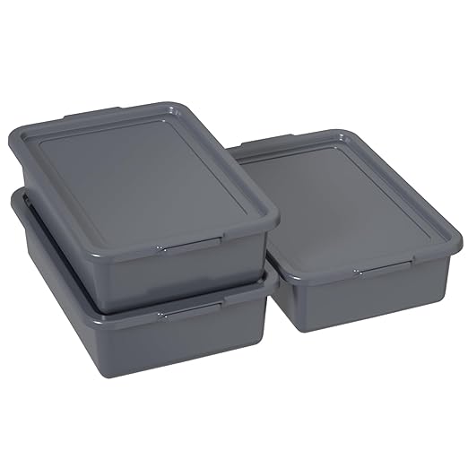 Gray Bus Box with Lid 13 L Plastic Commercial Bus Tub 3 Packs