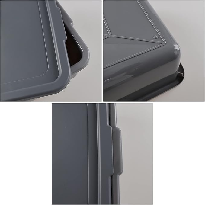 3-Pack 13 L Plastic Bus Tub Commercial Utility Bus Boxes with Lids Gray