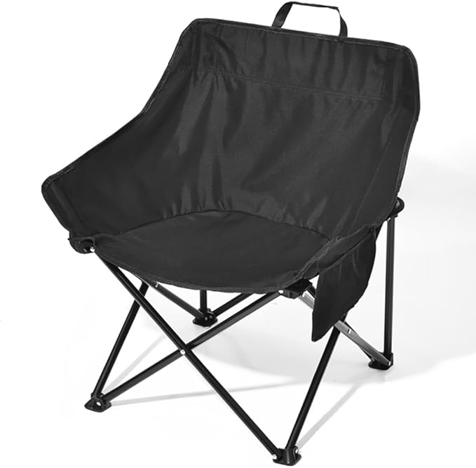 Camp Chair Folding Portable Lawn Chair with Backrest 130 Kg Capacity Canvas Cushion Seat Outdoor Picnic Chair for Beach Fishing Camping Hiking BBQ(Black40cm/16in)